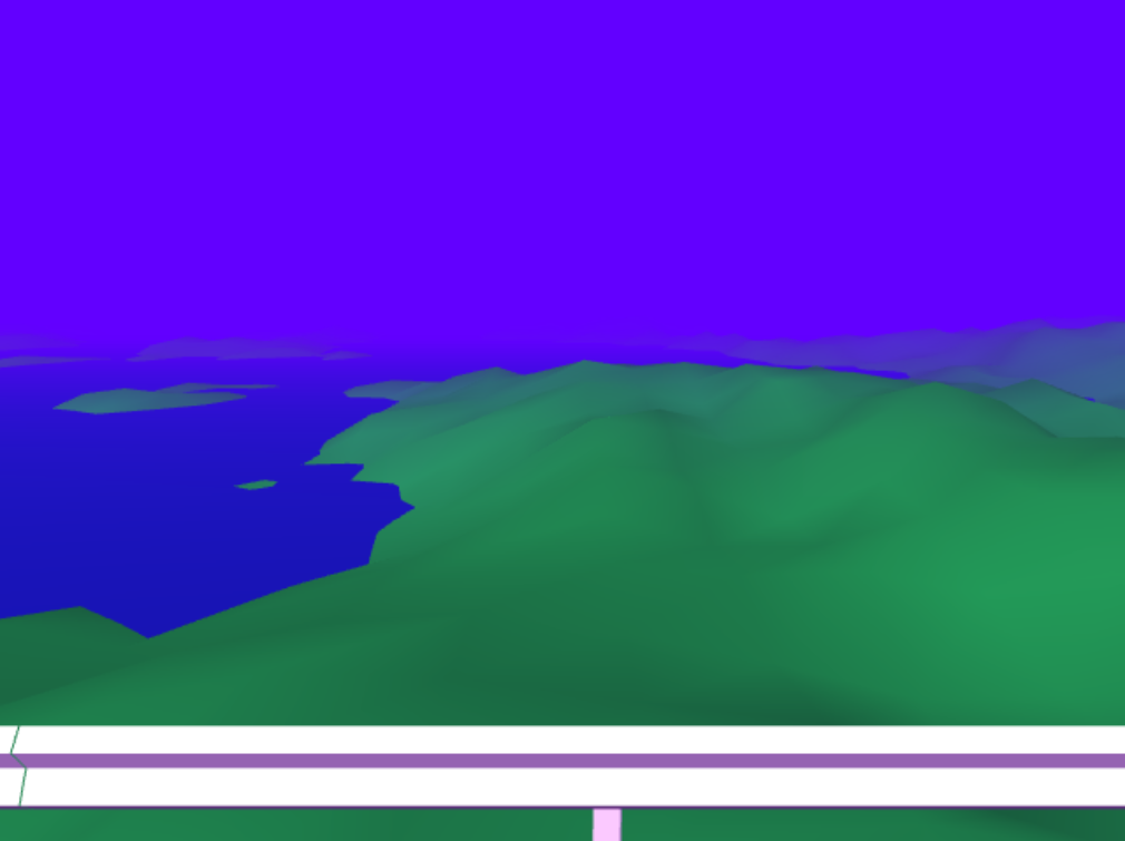 A computer generated landscape and highway rail.